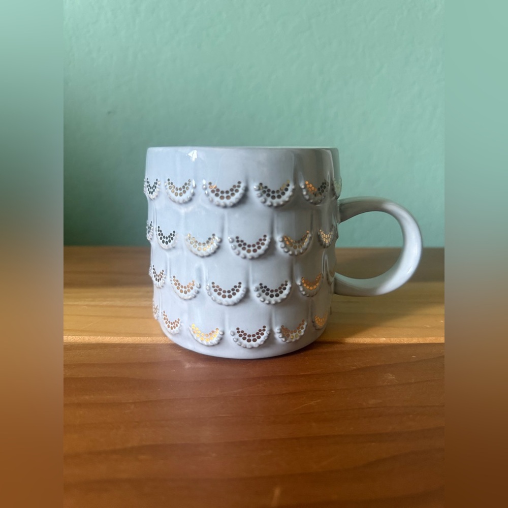 Starbucks 2016 Anniversary 3D Siren Mermaid Scales 10oz Blue Gold Coffee Mug Cup